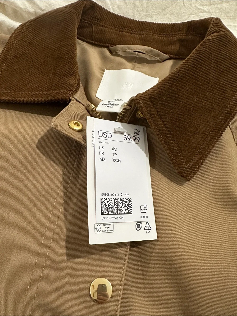 Classic Brown Utility Jacket with Contrast Corduroy Collar - Picture 5 of 6